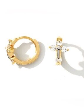 Gold Cross CZ Huggie Hoop Earrings | 18k Gold Plated Y2K Minimalist